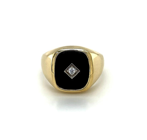 9ct Yellow Gold Black Onyx CZ Gents Ring