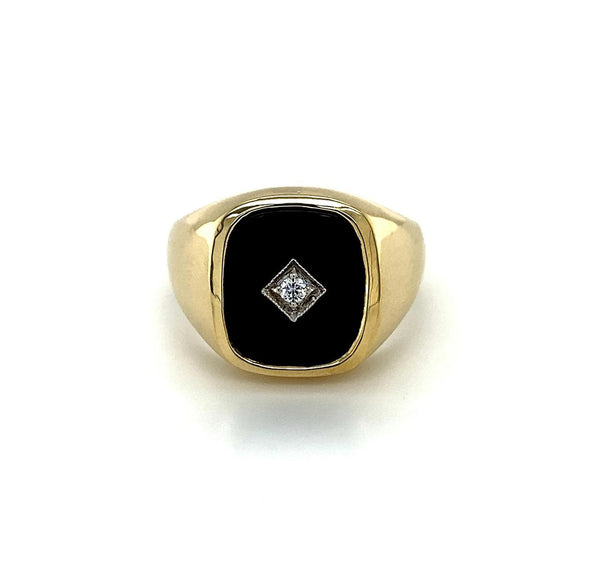 9ct Yellow Gold Black Onyx CZ Gents Ring