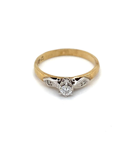 Estate 9ct Yellow And White Gold Diamond Antique Ring