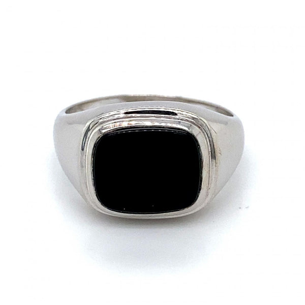 Sterling Silver Rectangular Onyx Signet Ring 