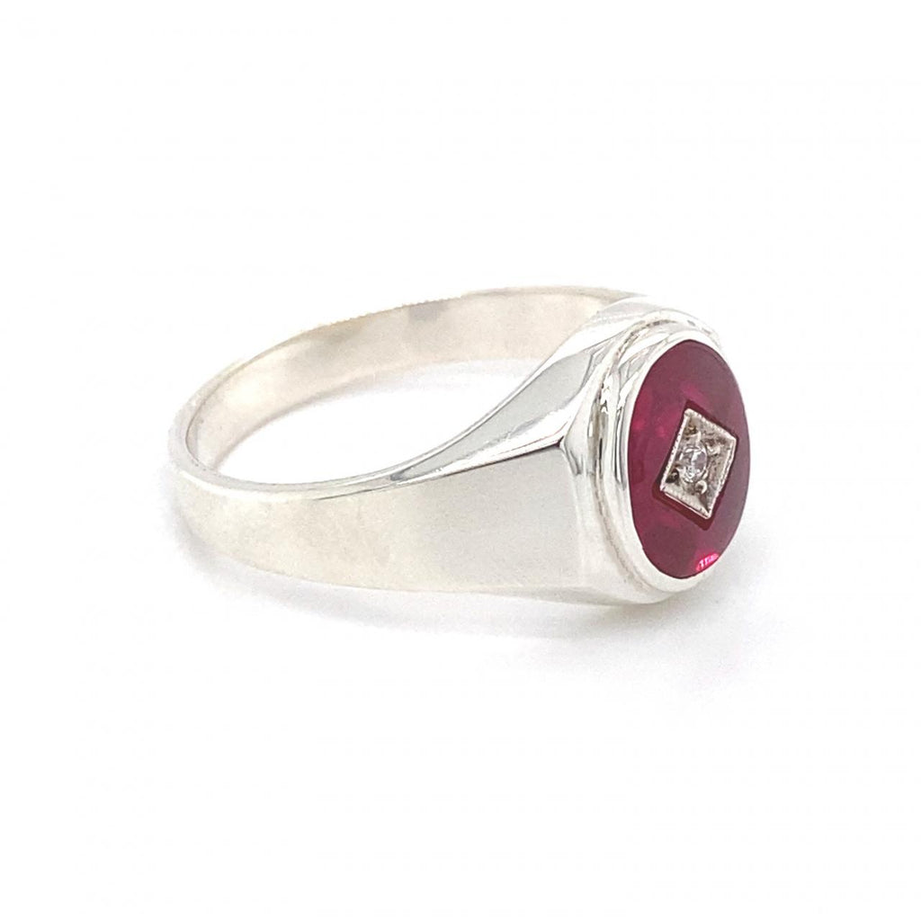 Sterling Silver Oval Ruby Signet Ring