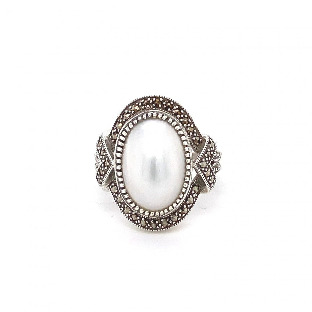 Sterling Silver Mabe Pearl And Marcasite Ring