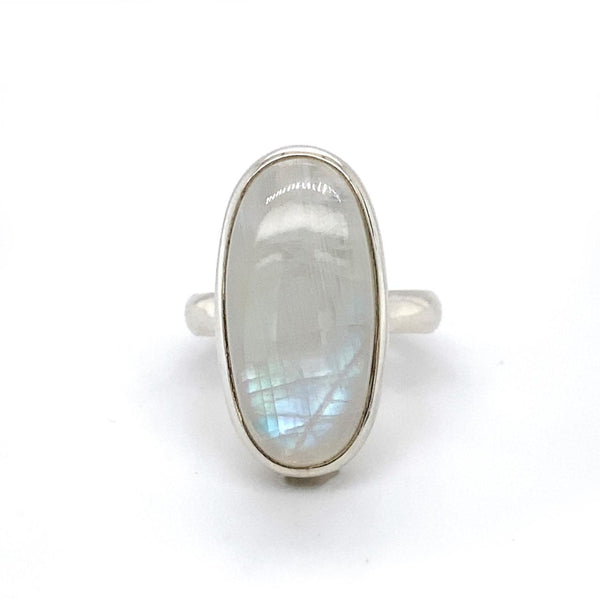  	Sterling Silver Large Oval Bezel Set Moonstone Ring
