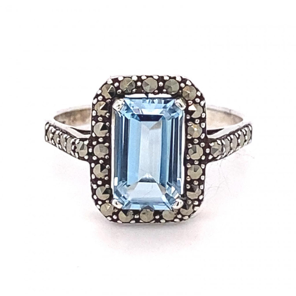 Sterling Silver Ring Blue Topaz And Marcasite 