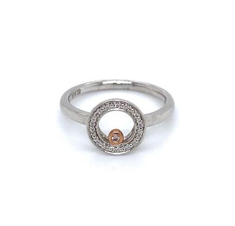 9ct 2tone Diamond Circle Ring With Pink Diamond