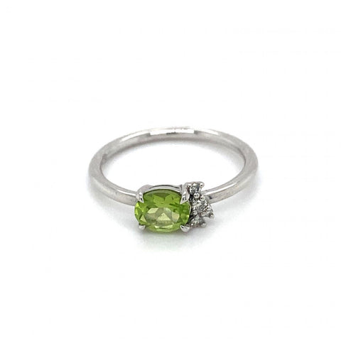 9ct White Gold Peridot And Diamond Ring