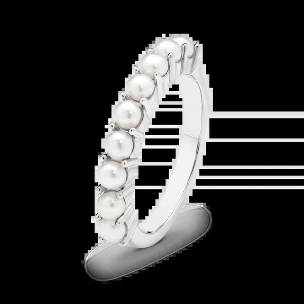 Sterling Silver 9 x White Button Freshwater Pearl Ring. Fingersize M 