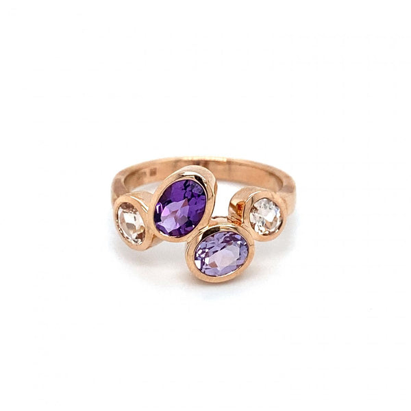 9ct Rose Gold 4 x Oval Amethyst Bezel Set Ring 