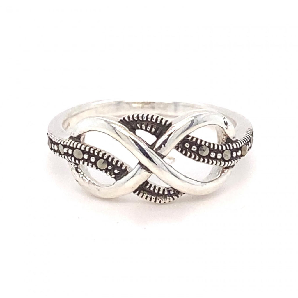  	Sterling Silver Marcasite Infinity Knot Ring