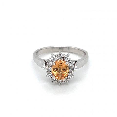18ct White Gold Orange Sapphire & Diamond Ring