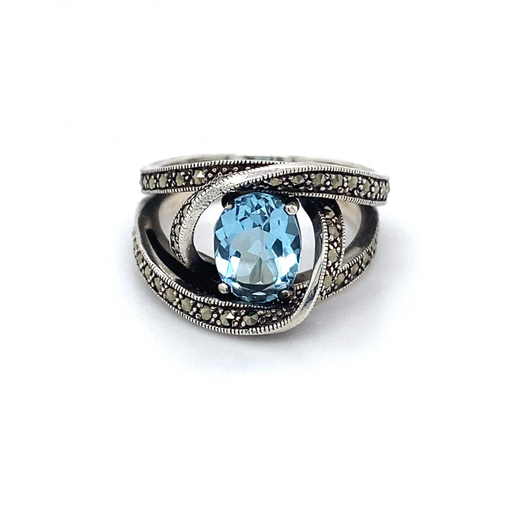 Sterling Silver Marcasite And Blue Topaz Ring