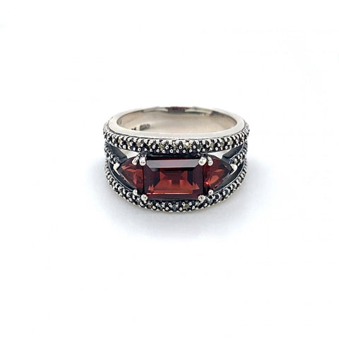 Sterling Silver Garnet Marcasite Ring