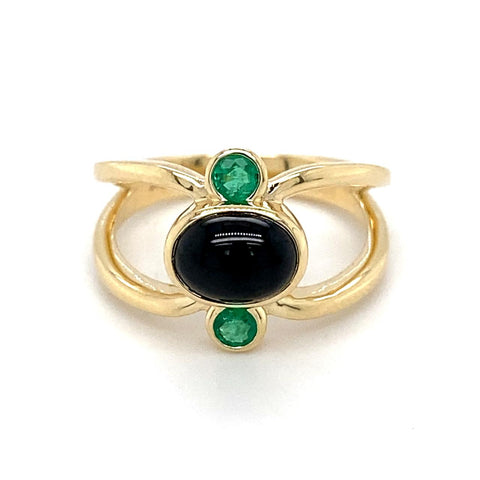 9ct Yellow Gold Emerald And Black Onyx Ring