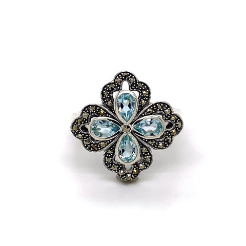 Sterling silver light Blue Topaz and Marcasite ring