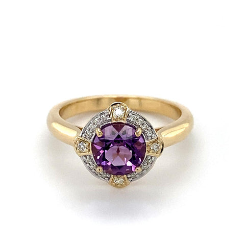 9ct 2tone Amethyst And Diamond Ring