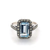 Sterling Silver antique style Ring, with Blue Topaz (10 x 6mm) emerald cut and Marcasites