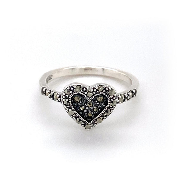 Sterling silver marcasite heart ring