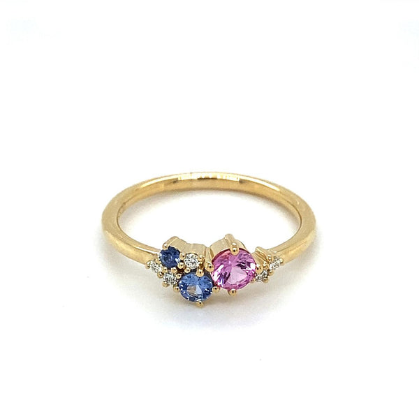 9ct Yellow Gold, Ceylon, Pink Sapphire and Diamond Ring Size O