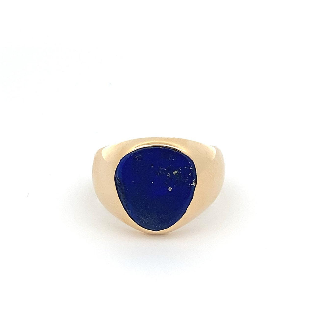  	9ct Yellow Gold Lapis Gents Ring