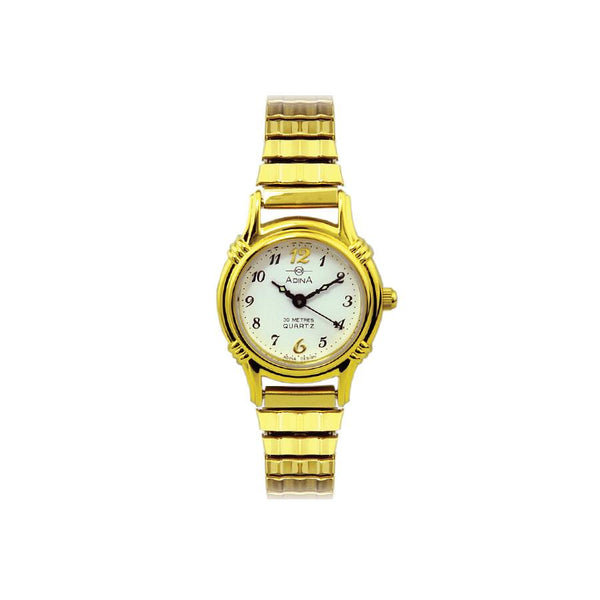 Ladies Adina gold colour Dress Watch with expanding band and white dial