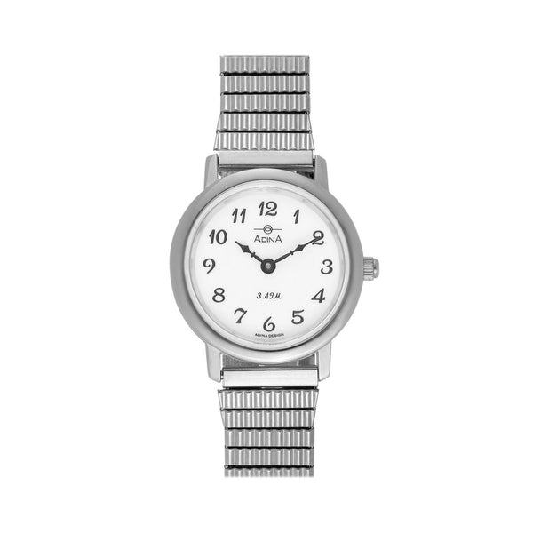 Adina Ladies Stainless Steel Expanding Watch With Small White Dial 