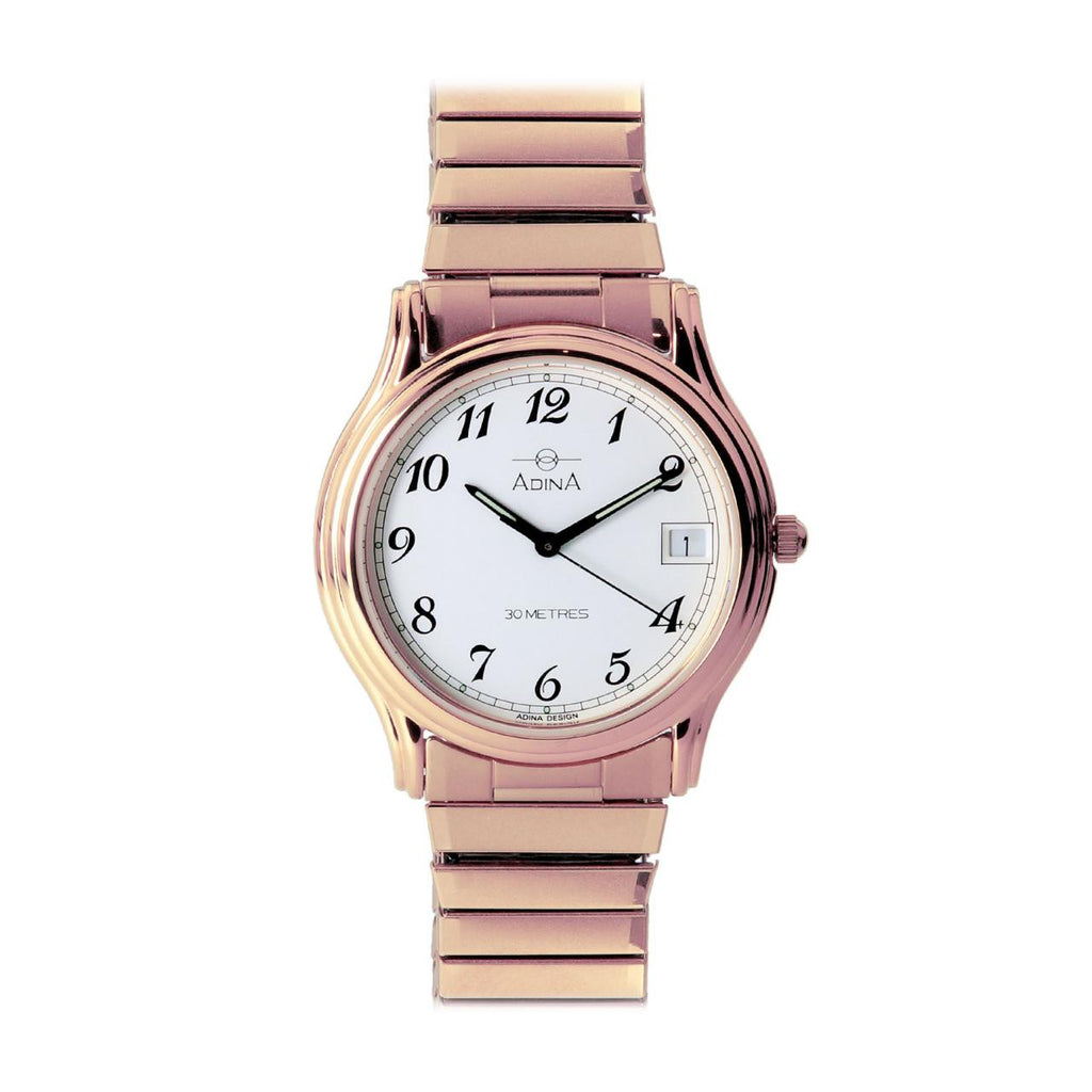 Unisex Rose gold tone stretch watch band with white dial 