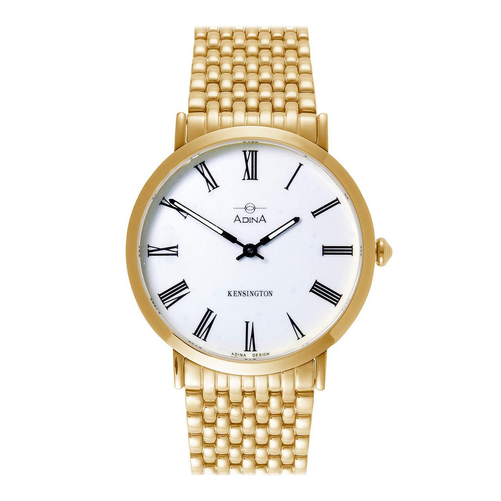 Adina Unisex Slimline White Roman Numeral Dial With Gold Tone Band