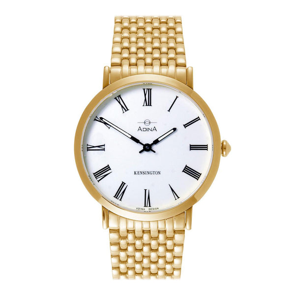 Adina Unisex Slimline White Roman Numeral Dial With Gold Tone Band