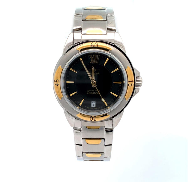 Gents Adina Oceaneer Watch Two Tone Band Black Face