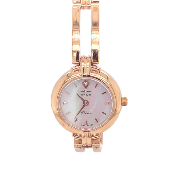 Ladies Adina Flaire Watch Rose Gold Tone Band MOP Face