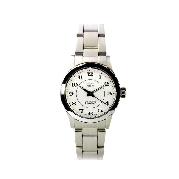 Adina ladies stainless steel watch with numbered white dial