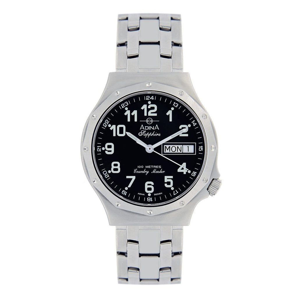 Adina Gents Stainless Steel Black Dial Watch