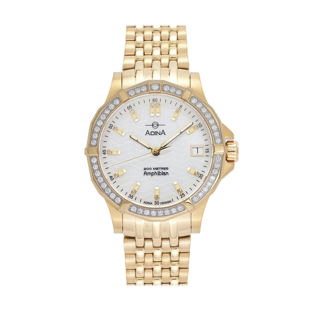 Ladies Adina Diamond Set Gold Tone Watch With Mother of Pearl Dial 