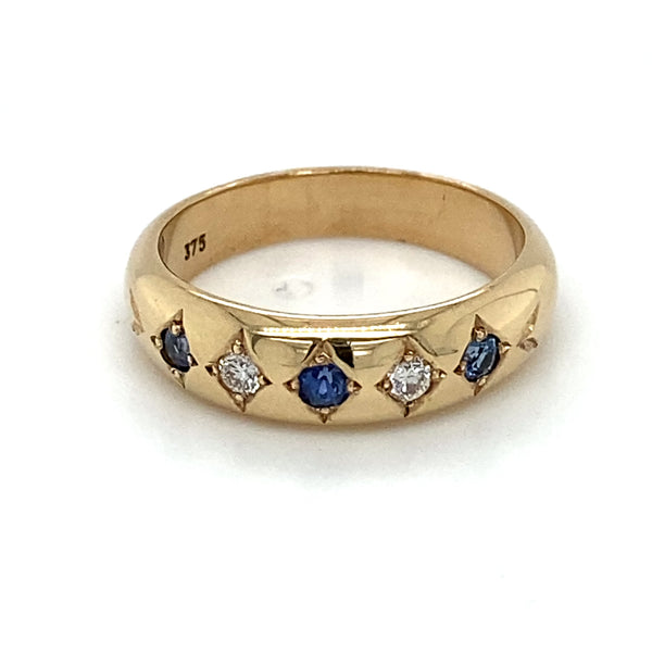 9ct Yellow Gold Ceylon Sapphire and Diamond Ring
