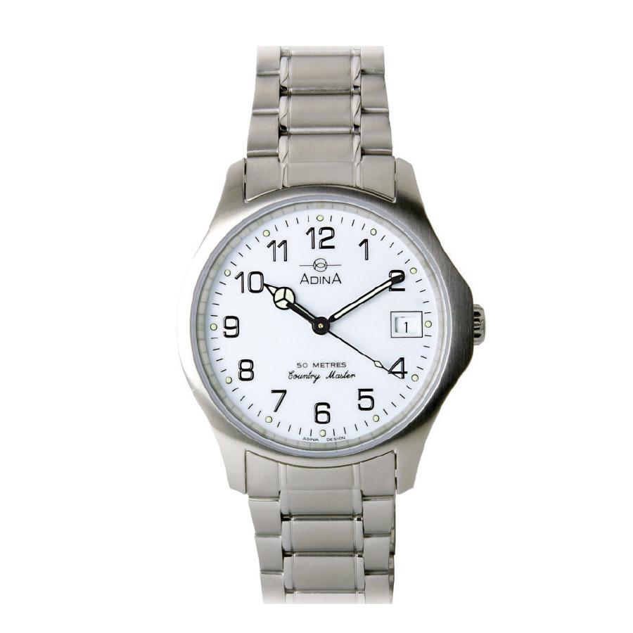 Gents Adina Country Master 100m water resistant, stainless steel band with white dial