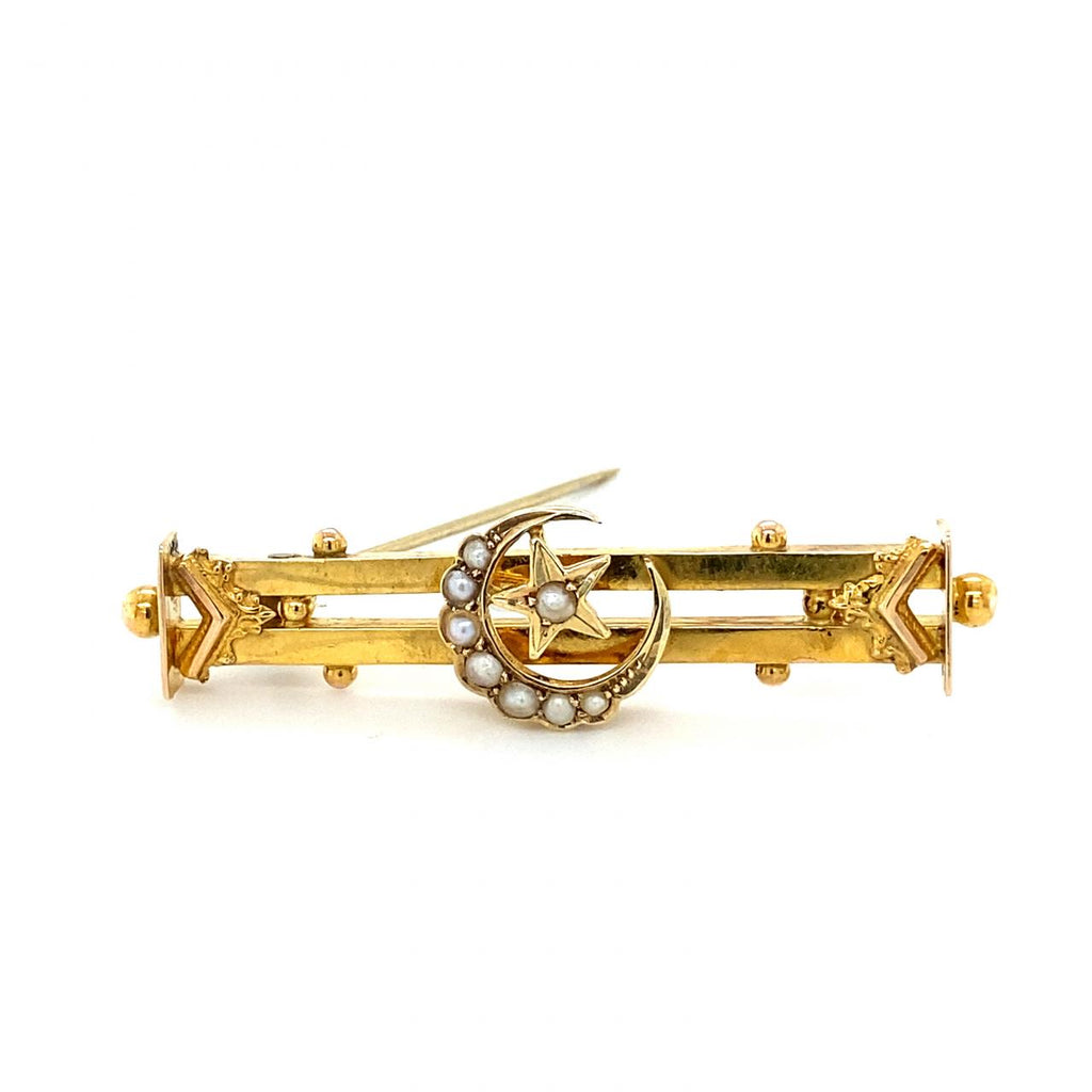  	Estate 15ct Yellow Gold Seed Pearl Brooch