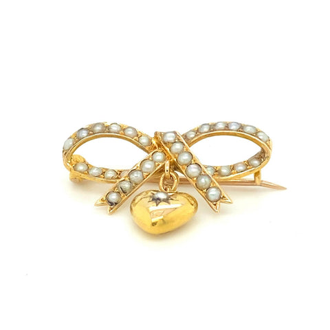 Estate 15ct Yellow Gold Seed Pearl Brooch