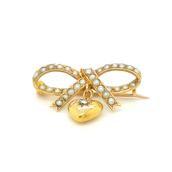 Estate 15ct Yellow Gold Seed Pearl Brooch