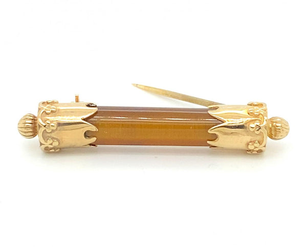 Estate 9ct Yellow Gold Tigers Eye Stone Brooch