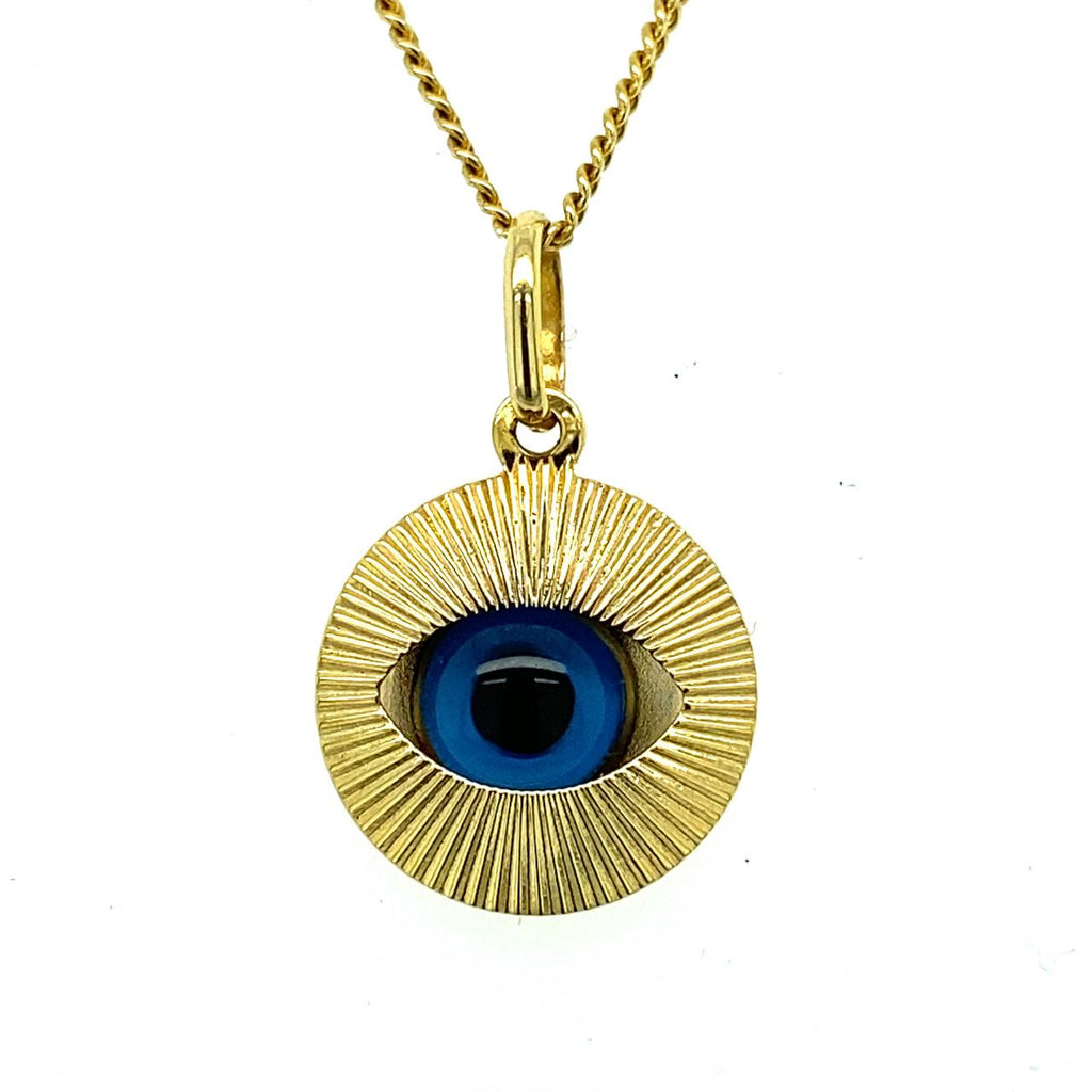 : 	9ct Yellow Gold Greek Evil Eye Pendant