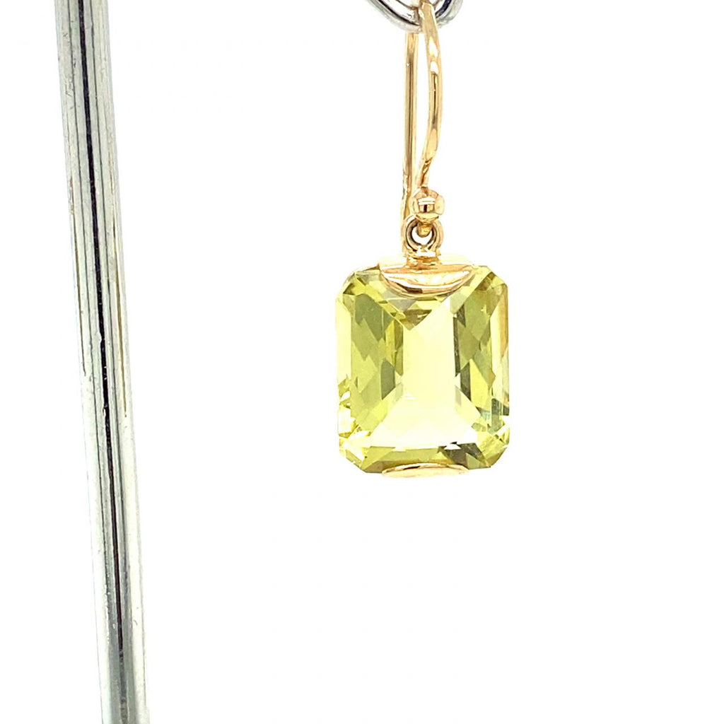 9ct Yellow Gold Emerald Cut Lemon Quartz Drop Earrings