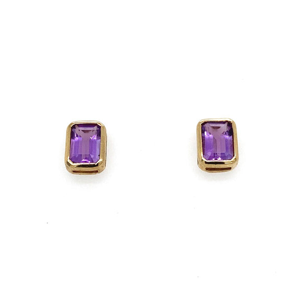 9ct Yellow Gold Emerald Cut Amethyst Stud Earrings 