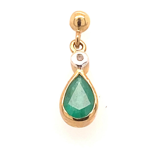 9ct Yellow Gold Natural Emerald And Diamond Drop Earrings