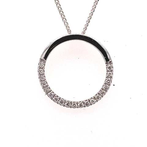  	9ct White Gold Diamond Circle Pendant