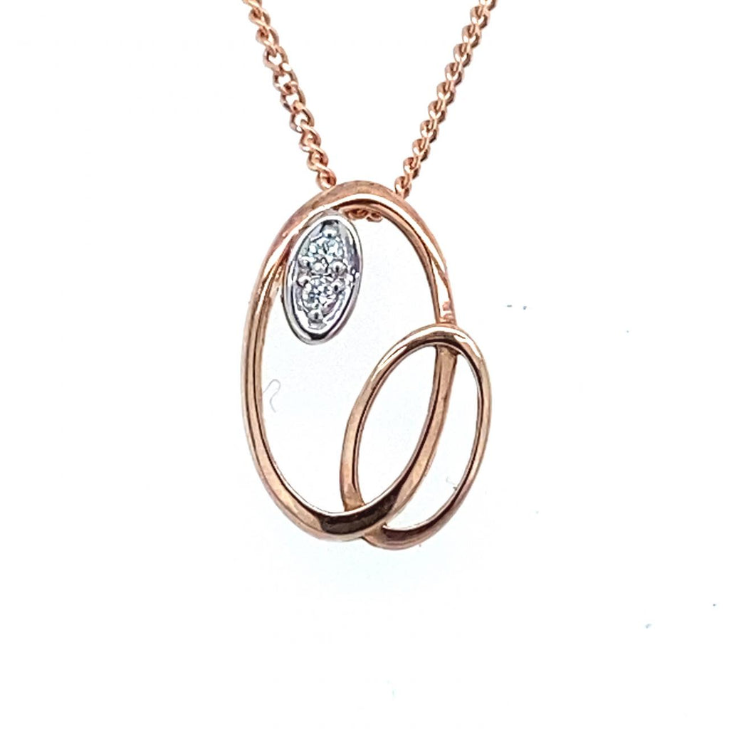  	9ct Rose Gold Oval Diamond Pendant Including Chain