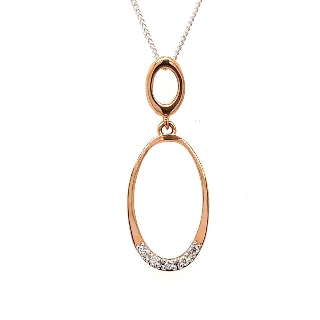 9ct Rose Gold Oval Diamond Pendant Including White Gold Chain
