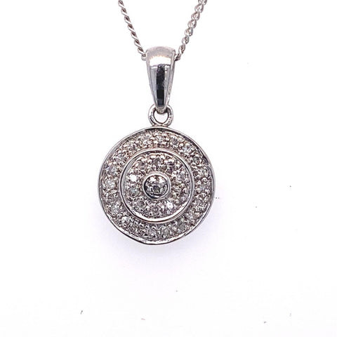  	9ct White Gold Diamond Circle Pendant With Chain
