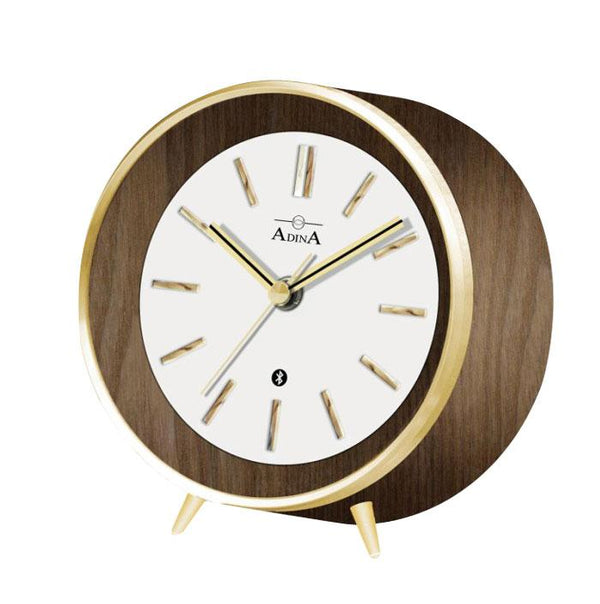 Timber ‘Bluetooth’ enabled Adina clock with white dial/gold colour indexes