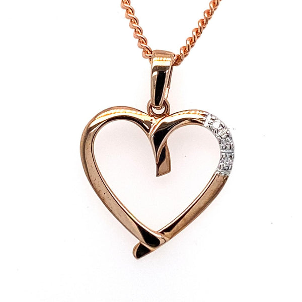 	9ct Rose Gold Diamond Heart Pendant