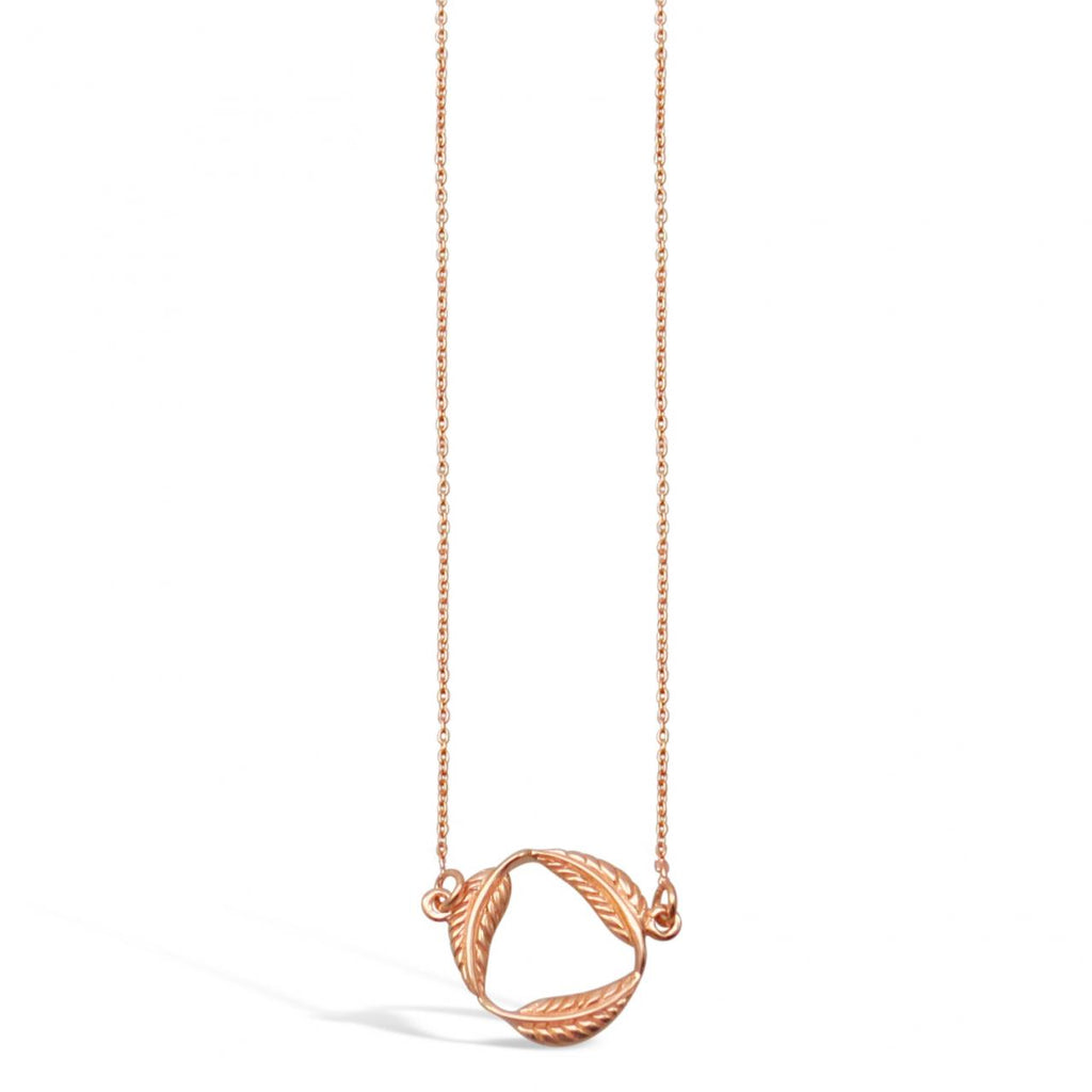 Rose gold plated fine Necklet with 3 feather circle design pendant